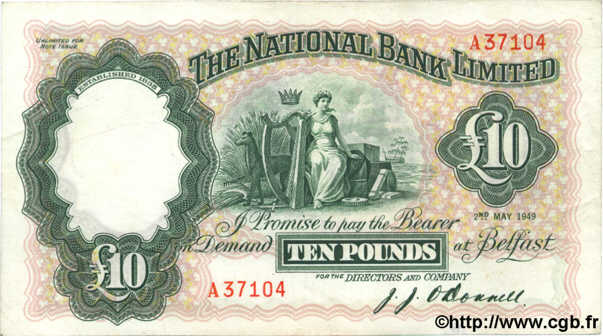 10 Pounds IRLANDE DU NORD  1949 P.160a TTB+