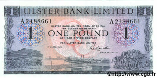 1 Pound IRLANDE DU NORD  1973 P.325b NEUF