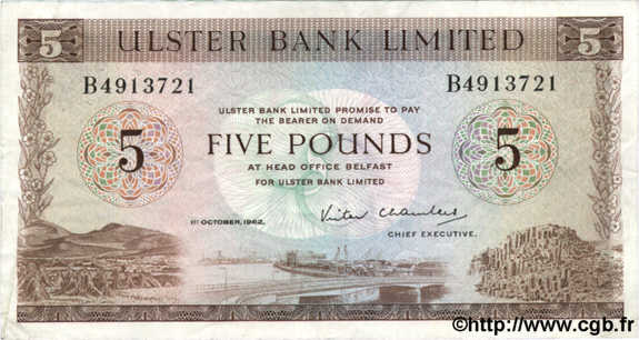 5 Pounds IRLANDE DU NORD  1982 P.326c TTB+