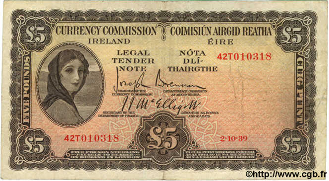 5 Pounds IRLANDE  1939 P.003B TB+