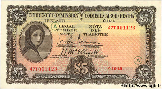 5 Pounds IRLANDE  1940 P.003C SPL