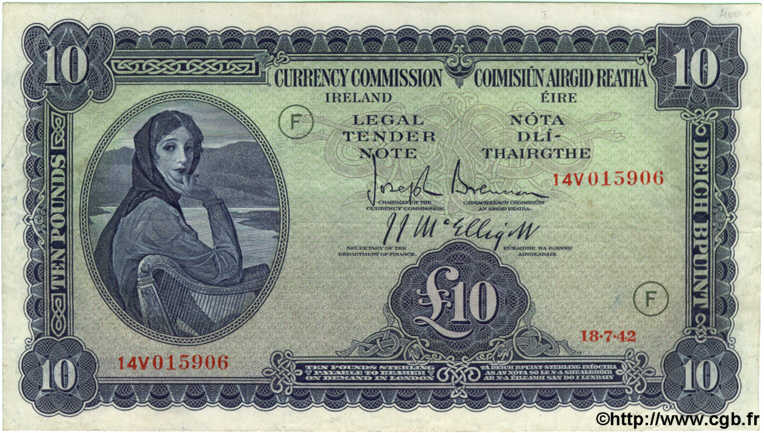 10 Pounds  IRLANDE  1942 P.004Cb TTB
