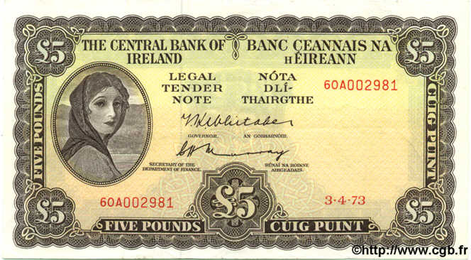 5 Pounds IRLANDE  1973 P.065c pr.SUP