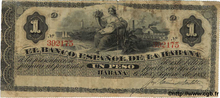 1 Peso CUBA  1883 P.027e BC