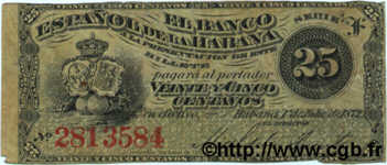25 Centavos CUBA  1872 P.031a TTB
