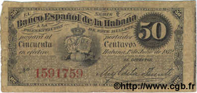 50 Centavos CUBA  1872 P.032a TB