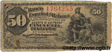 50 Centavos CUBA  1889 P.033b pr.TB