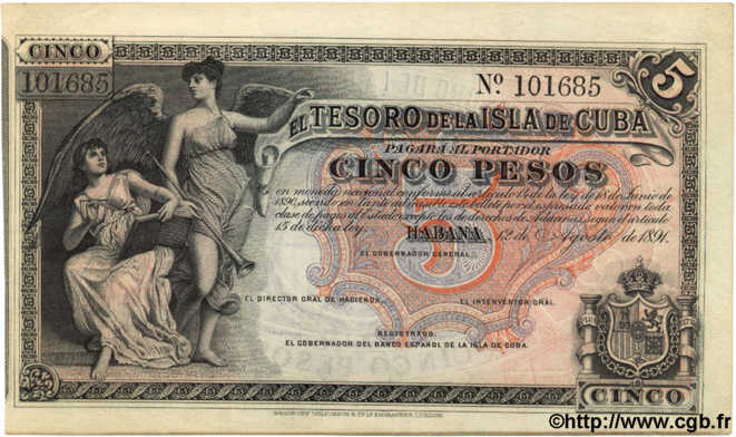 5 Pesos CUBA  1891 P.039 SUP+