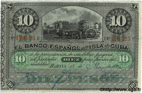 10 Pesos CUBA  1896 P.049a TTB