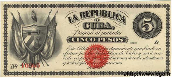 5 Pesos CUBA  1869 P.056a SPL