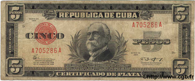 5 Pesos KUBA  1943 P.070e S