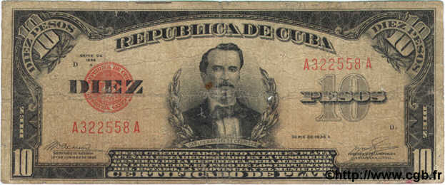 10 Pesos CUBA  1936 P.071c B
