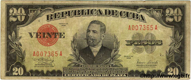 20 Pesos CUBA  1938 P.072d BC