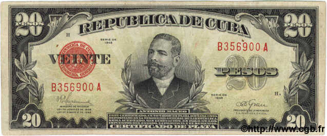 20 Pesos  CUBA  1945 P.072f TTB