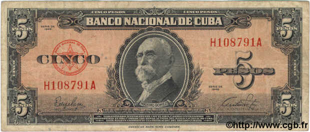 5 Pesos CUBA  1949 P.078a TB+