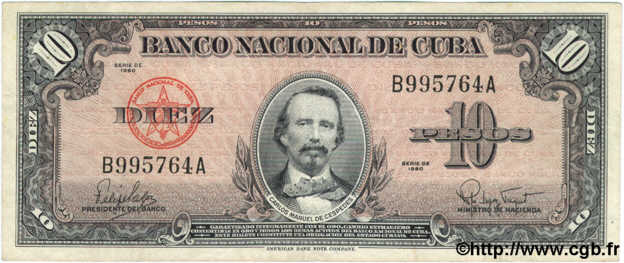10 Pesos CUBA  1960 P.079b TTB