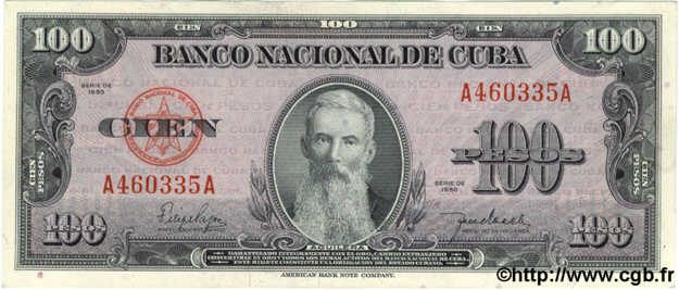 100 Pesos CUBA  1950 P.082a q.FDC