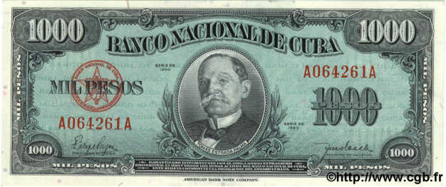 1000 Pesos CUBA  1950 P.084 SPL
