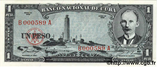 1 Peso CUBA  1956 P.087a NEUF