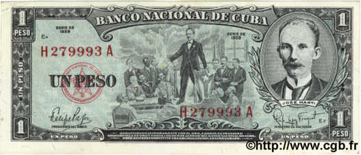 1 Peso CUBA  1959 P.090a SPL