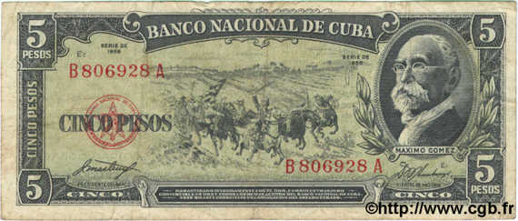 5 Pesos  CUBA  1958 P.091a TB