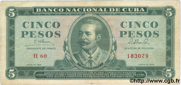 5 Pesos CUBA  1965 P.095c TTB