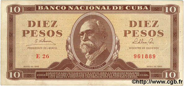 10 Pesos CUBA  1965 P.096c TTB+