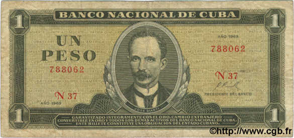 1 Peso CUBA  1969 P.102a TB