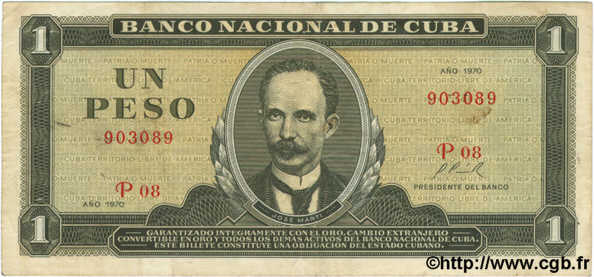 1 Peso  CUBA  1970 P.102a TTB