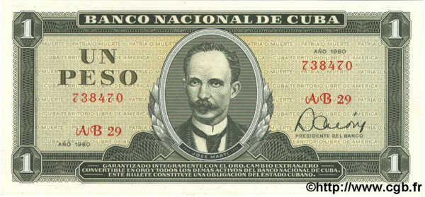 1 Peso CUBA  1980 P.102b NEUF