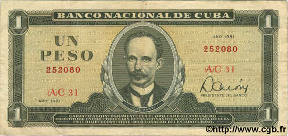1 Peso CUBA  1981 P.102b TB
