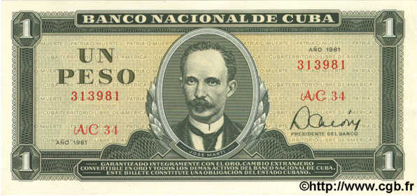 1 Peso CUBA  1981 P.102b NEUF