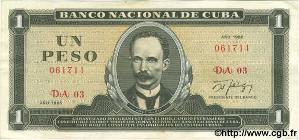 1 Peso  CUBA  1986 P.102c TTB