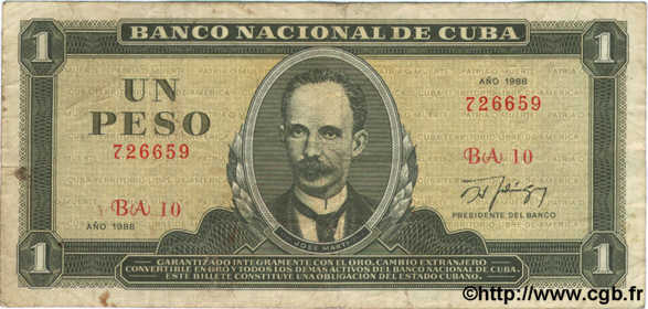 1 Peso CUBA  1988 P.102d TB