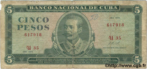 5 Pesos CUBA  1972 P.103b pr.TB