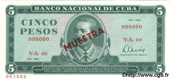 5 Pesos Spécimen CUBA  1984 P.103c NEUF