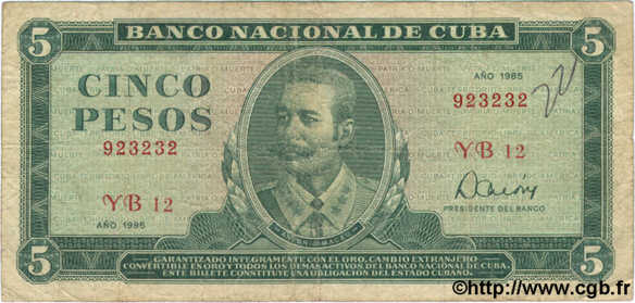 5 Pesos  CUBA  1985 P.103c pr.TB
