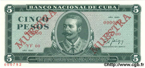 5 Pesos Spécimen CUBA  1990 P.103d NEUF