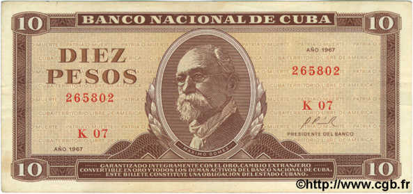 10 Pesos CUBA  1967 P.104a VF