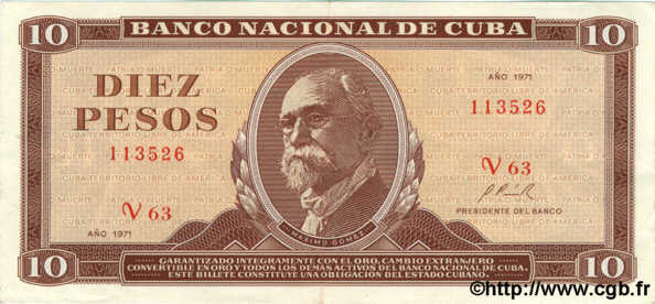 10 Pesos CUBA  1971 P.104a VF+