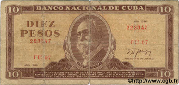 10 Pesos CUBA  1986 P.104c G