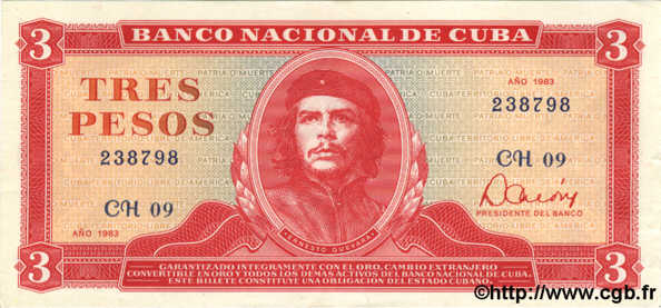 3 Pesos  CUBA  1983 P.107a SPL