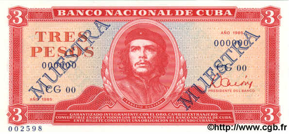 3 Pesos Spécimen CUBA  1985 P.107a NEUF