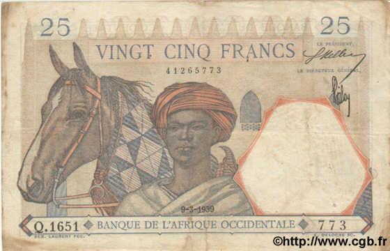 25 Francs AFRIQUE OCCIDENTALE FRANÇAISE (1895-1958)  1939 P.22 TB à TTB