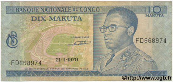 10 Makuta CONGO (RÉPUBLIQUE)  1970 P.009 TB+