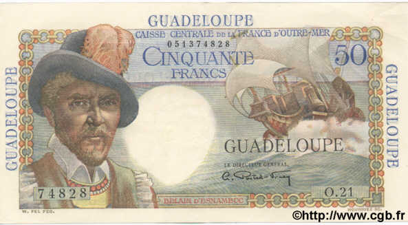 50 Francs Belain d Esnambuc  GUADELOUPE  1947 P.34 SPL