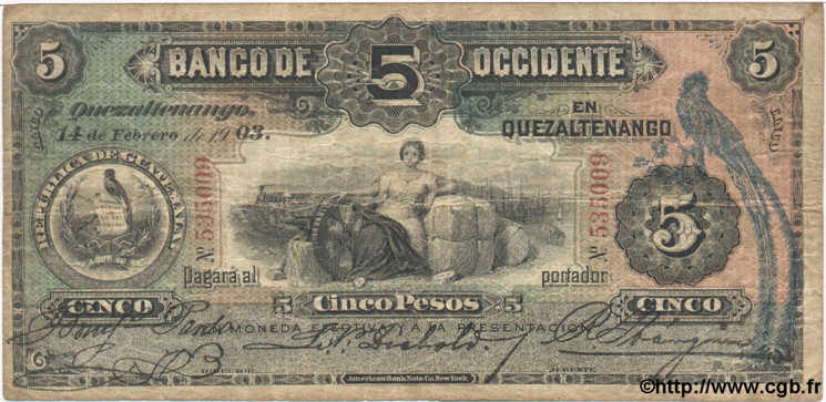 5 Pesos GUATEMALA  1903 PS.176b TB