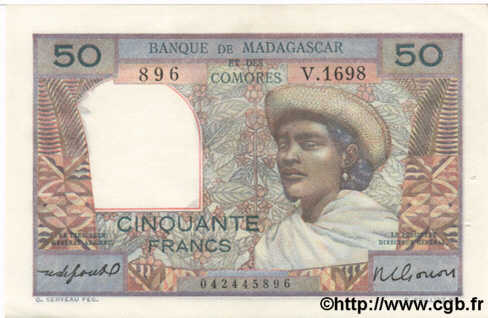 50 Francs MADAGASCAR  1950 P.045b SPL