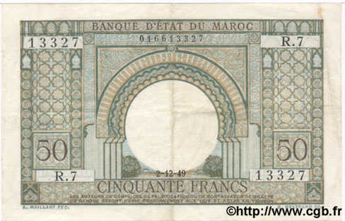 50 Francs MAROC  1949 P.44 TTB