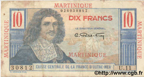 10 Francs Colbert  MARTINIQUE  1947 P.28 TB+